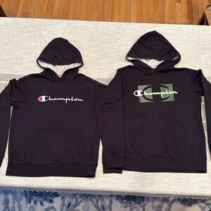 TWO Champion Hooded Sweatshirt Hoodies Youth Boys Size Extra Large XL Black
